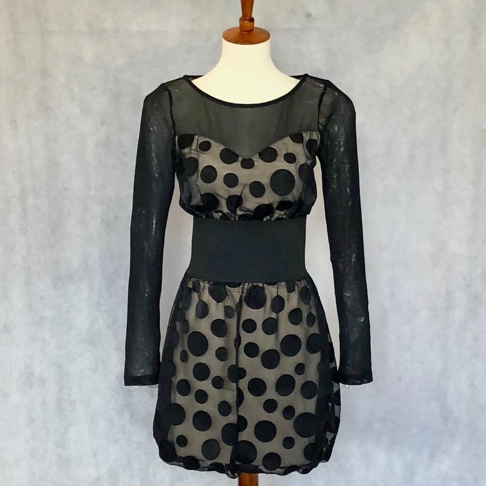 Anne Fontaine Black Polka Dot Sheer Long Sleeve Dress